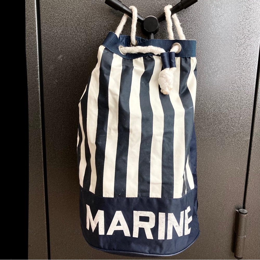 Navy Blue Striped MARINE Navy & White Large Travel Bag / Laundry Bag
